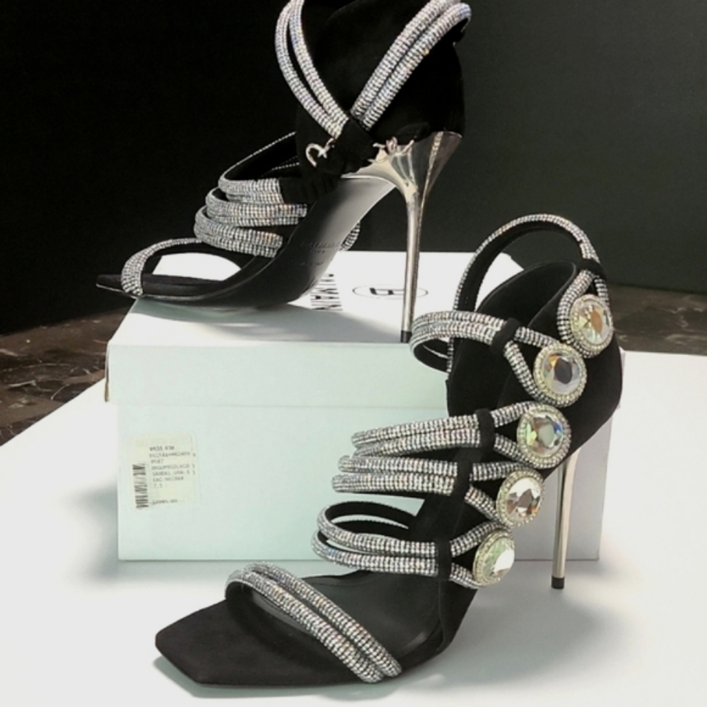 NIB$2995 Balmain Runway Uma Suede Crystal-Embellished Strappy Sandals 37.5 / 7 - Picture 5 of 16